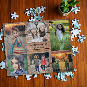 Family collage 6 photos and family name jigsaw puzzle