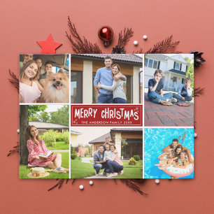Family Collage 6 Photos Merry Christmas Holiday Card