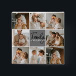 Family Collage Photo & Personalized Grey Gift 2 Inch Square Button<br><div class="desc">Create a beautiful and personalized family collage with eight photos, accompanied by a personalized family name in grey. This unique and thoughtful gift is perfect for commemorating special moments and celebrating the love and bond within a family. The collage features eight carefully selected photos that you can provide, showcasing cherished...</div>