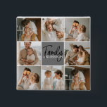Family Collage Photo & Personalized Grey Gift 2 Inch Square Button<br><div class="desc">Create a beautiful and personalized family collage with eight photos, accompanied by a personalized family name in grey. This unique and thoughtful gift is perfect for commemorating special moments and celebrating the love and bond within a family. The collage features eight carefully selected photos that you can provide, showcasing cherished...</div>