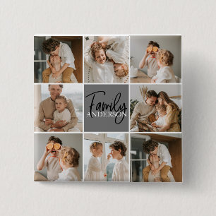 Family Collage Photo & Personalized Grey Gift 2 Inch Square Button