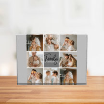 Family Collage Photo &amp; Personalized Grey Gift Block