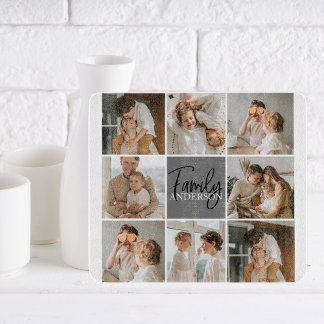 Family Collage Photo & Personalized Grey Gift Cutting Board