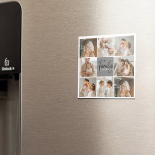 Family Collage Photo & Personalized Grey Gift Magnet