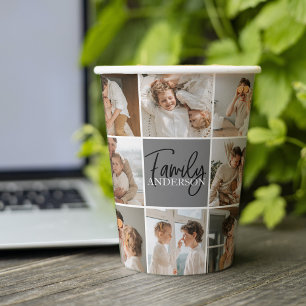 Family Collage Photo & Personalized Grey Gift Paper Cups