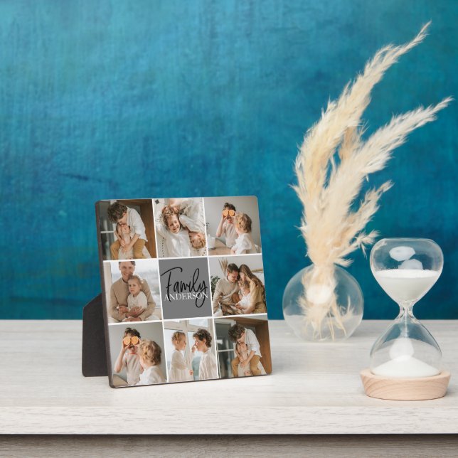 Family Collage Photo & Personalized Grey Gift Plaque (Insitu)