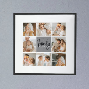 Family Collage Photo & Personalized Grey Gift Poster