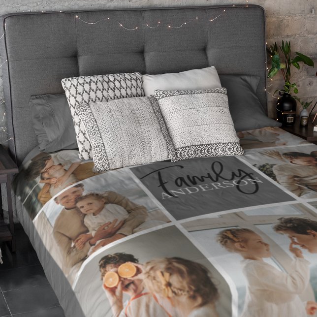 Family Collage Photo & Personalized Grey Gift Sherpa Blanket (Creator Uploaded)
