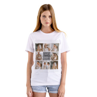 Family Collage Photo & Personalized Grey Gift T-Shirt