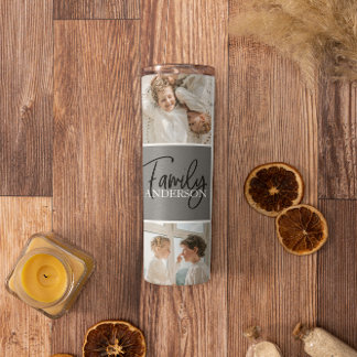 Family Collage Photo & Personalized Grey Gift Thermal Tumbler