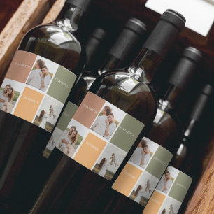 Family Collage Photo   Thankful Blessed Grateful Wine Label