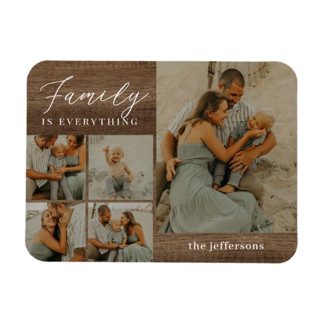 Family Collage Rustic Modern Personalized Magnet (Horizontal)