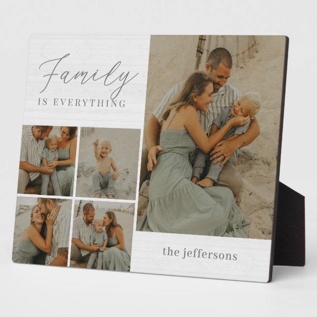 Family Collage Rustic Modern Photo Desktop Plaque (Side)