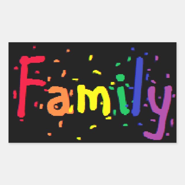 Family Confetti Rainbow on Black Sticker (Front)