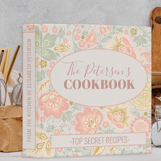 Family cookbook floral retro pattern recipes binder (Creator Uploaded)