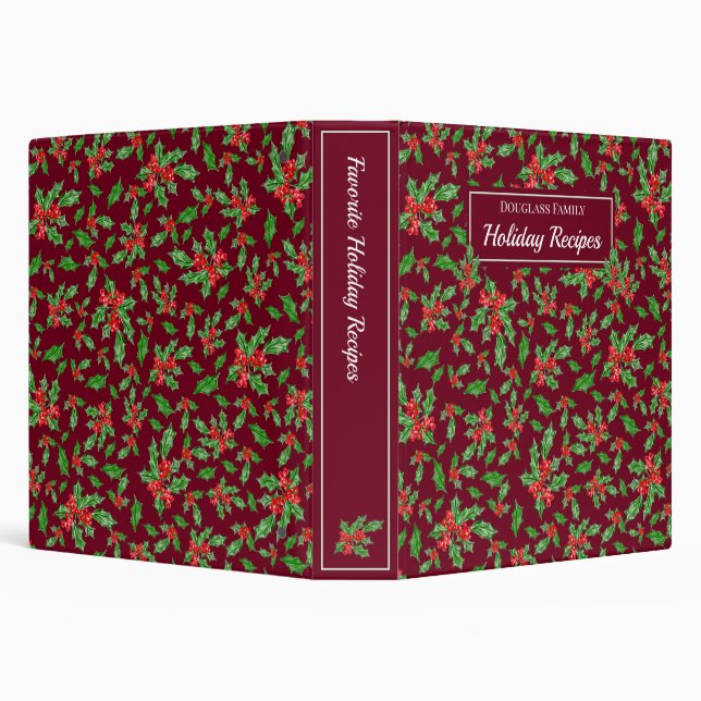 Family Cookbook Holiday Recipe Holly Custom Binder (Background)