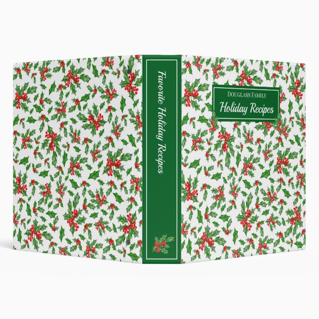 Family Cookbook Holiday Recipe Holly Custom Binder (Background)