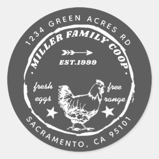 family coop hen fresh eggs return address classic round sticker