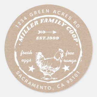family coop hen fresh eggs return address classic round sticker