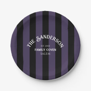 Family Coven Crew Purple Black Stripe Halloween Paper Plate
