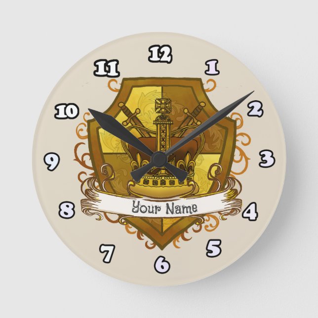 Family Crest Crown Surname  Round Clock (Front)