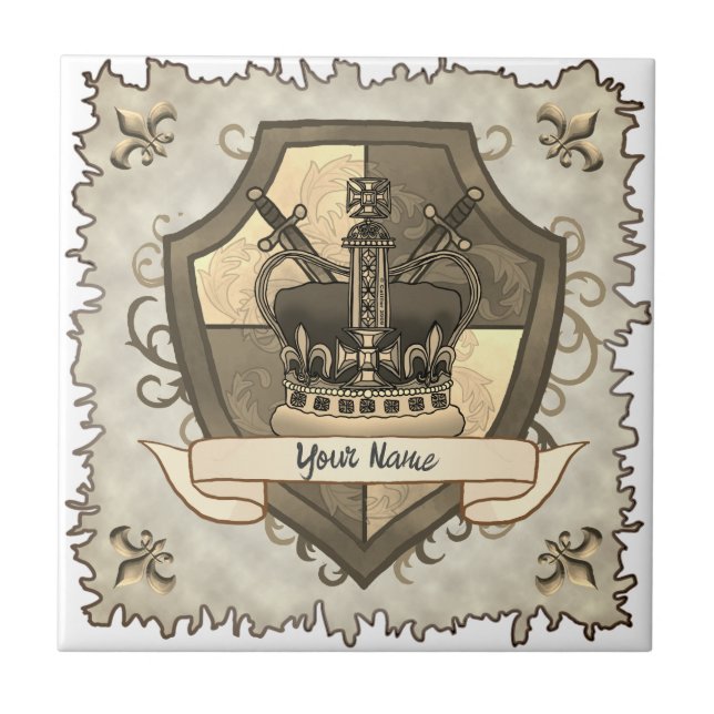 Family Crest Crown Surname tile (Front)