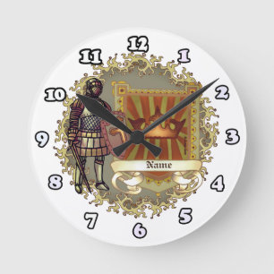 Family Crest Shield Surname Round Clock