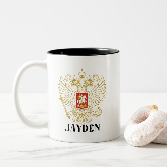 Family Crest  Two-Tone Coffee Mug (With Donut)