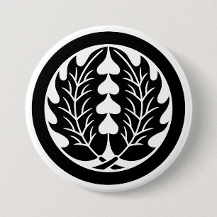 [Family Crests] 2 symmetrical holly leaves w/round 3 Inch Round Button