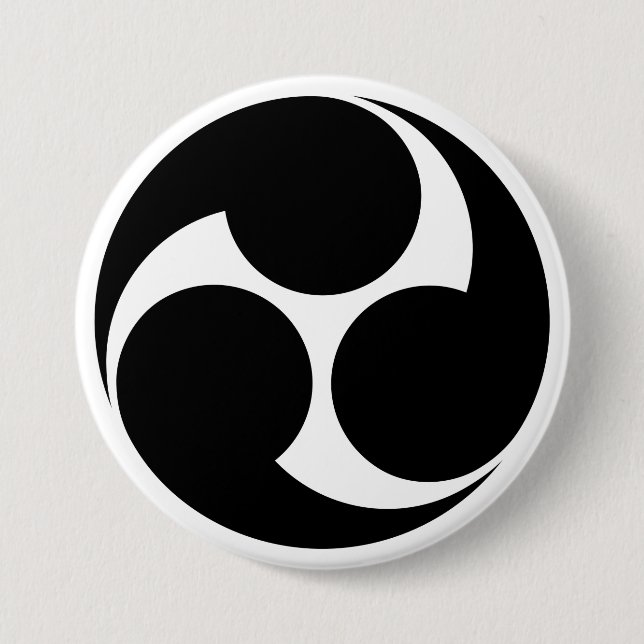 [Family Crests] Left-rotating Mitsu-domoe 3 Inch Round Button (Front)