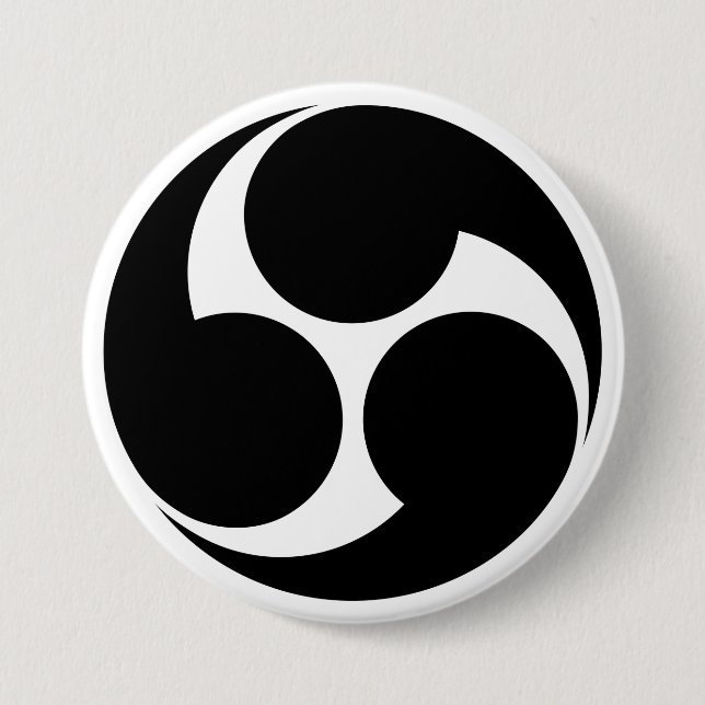 [Family Crests] Right-rotating Mitsu-domoe 3 Inch Round Button (Front)