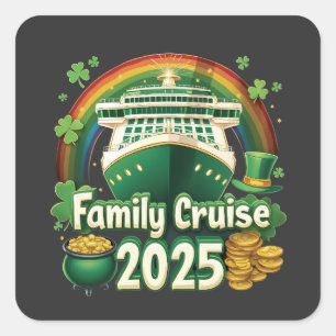 Family Cruise 2025 St. Patrick’s Matching Lucky Square Sticker