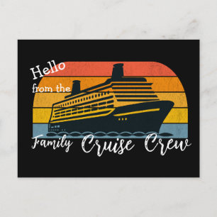 Family Cruise 'Hello' Sunset Black Personalize Postcard
