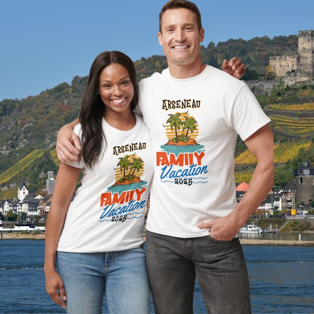 Family Cruise Sunset Orange  PERSONALIZE T-Shirt (Family Cruise Vacation shirt, Personalize on front and Back.)