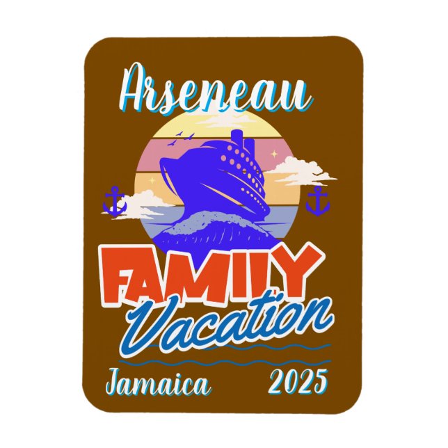 Family Cruise Vacation Brown/Blue Personalize Magnet (Vertical)