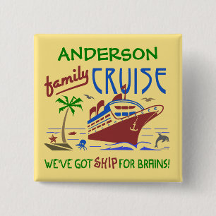 Family Cruise Vacation Funny Ship   Custom Name 2 Inch Square Button
