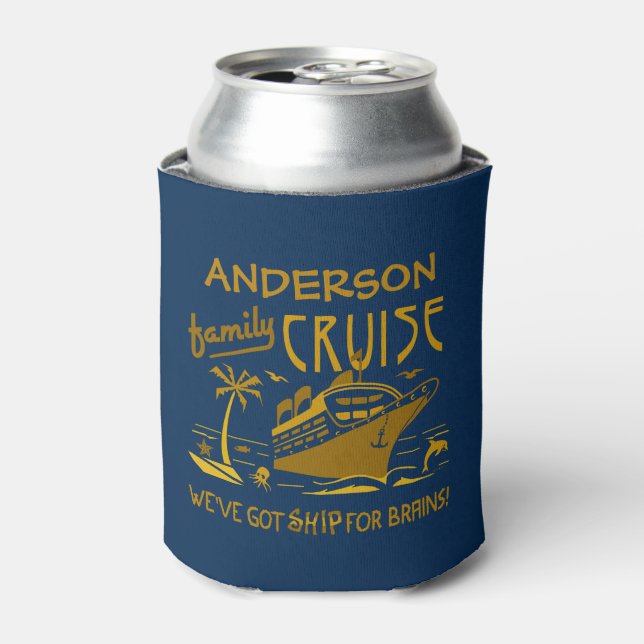 Family Cruise Vacation Funny Ship | Custom Name V2 Can Cooler (Can Front)