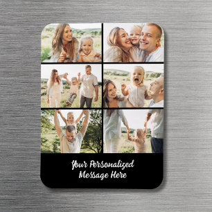 Family Custom Black 6 Photo Collage Text  Magnet