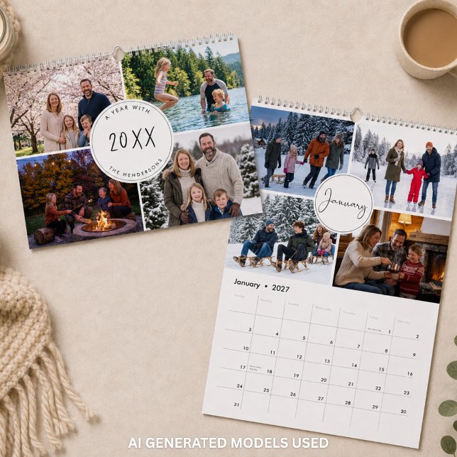 Family Custom Modern Script Photo Collage Calendar (Creator Uploaded)