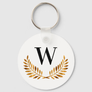 Family custom monogram name gold black keychain