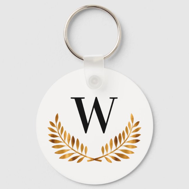 Family custom monogram name gold black keychain (Front)