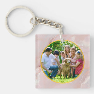 Family Custom Photo in Gold & elegant Pink marble Keychain