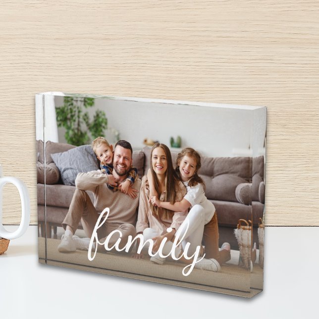 Family Custom Photo White Script Photo Block (Family Custom Photo White Script Photo Block)