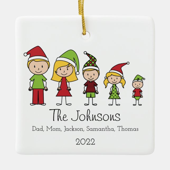 Family Cute Personalized Christmas Characters Ceramic Ornament (Front)