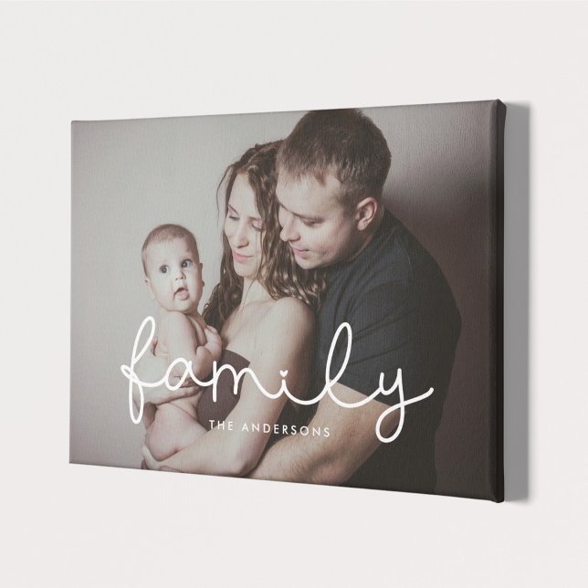 Family cute whimsical script family photo canvas print (Creator Uploaded)