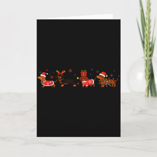 Family Dachshund Santa Sleigh Reindeer Snow Christ Card