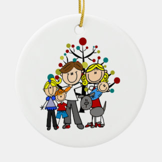 Family Dad Mom Girl Boy Baby Grey Dog Ceramic Ornament