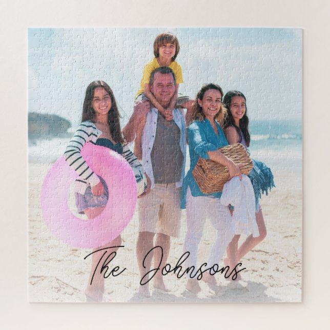 Family Day | Modern Photo Name Personalized Jigsaw Puzzle (Vertical)