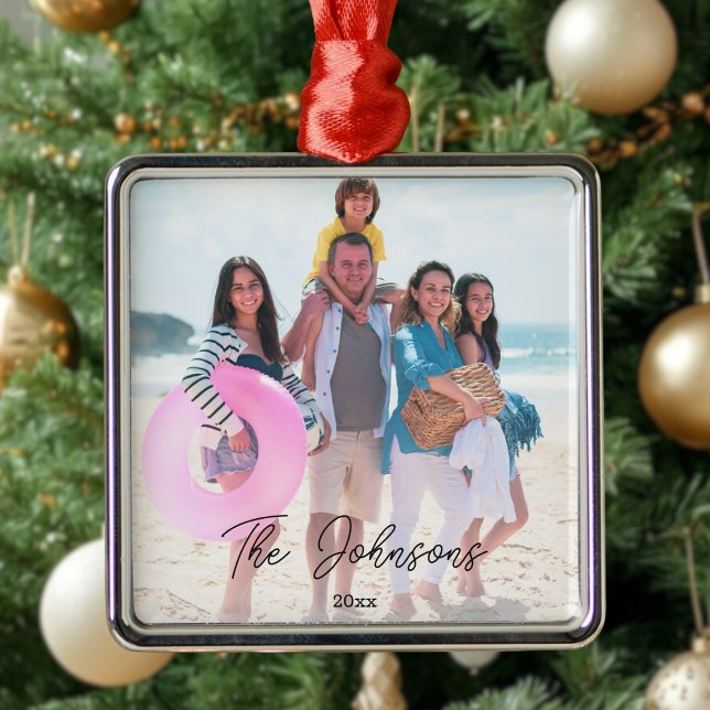 Family Day | Modern Photo Name Personalized Metal Ornament (Creator Uploaded)