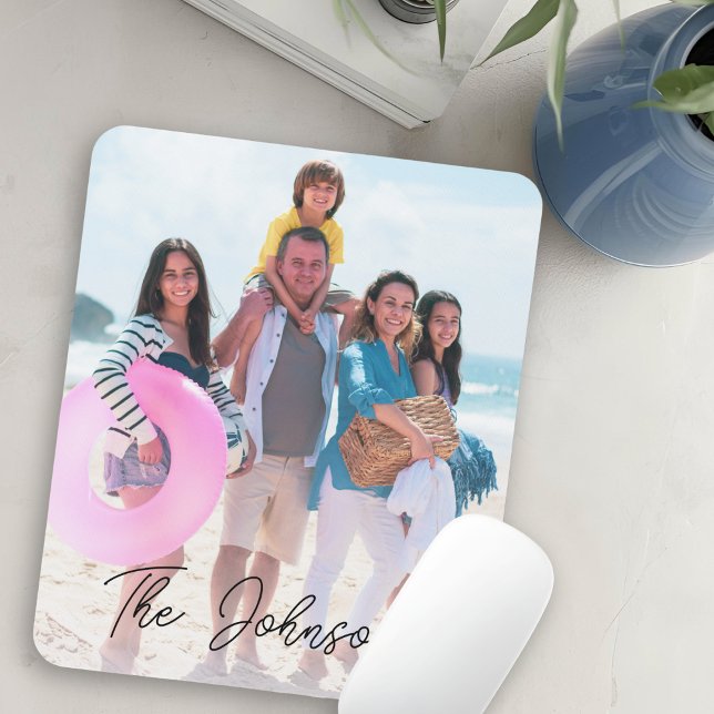 Family Day | Modern Photo Name Personalized Mouse Pad (Creator Uploaded)